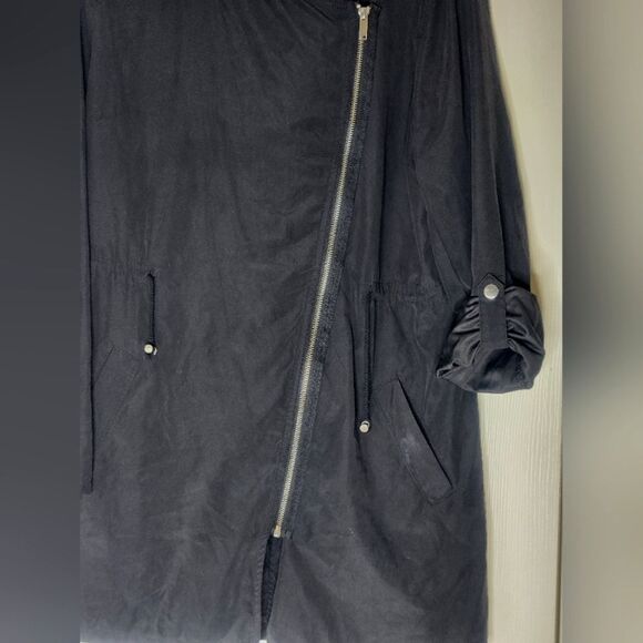 Ambiance L Black Lightweight Pockets Zipper Asymmetrical Women's Jacket Hoodie - Picture 5 of 9